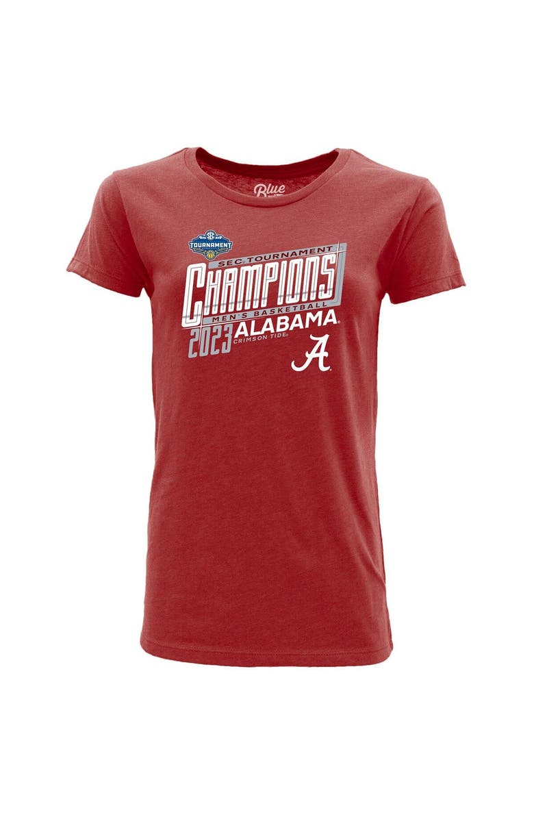 BLUE 84 Women's Blue 84  Crimson Alabama Crimson Tide 2023 SEC Men's Basketball Conference Tournament Champions Locker Room T-Shirt, Main, color, 
