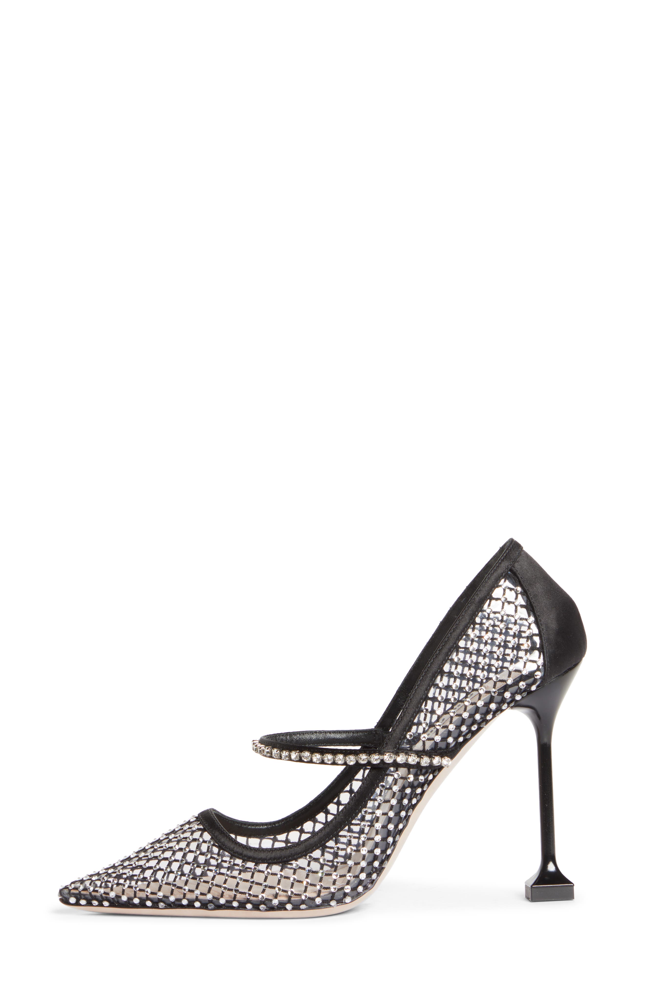 Miu Miu Crystal Embellished Fishnet Pointed Toe Pump, Alternate, color, 