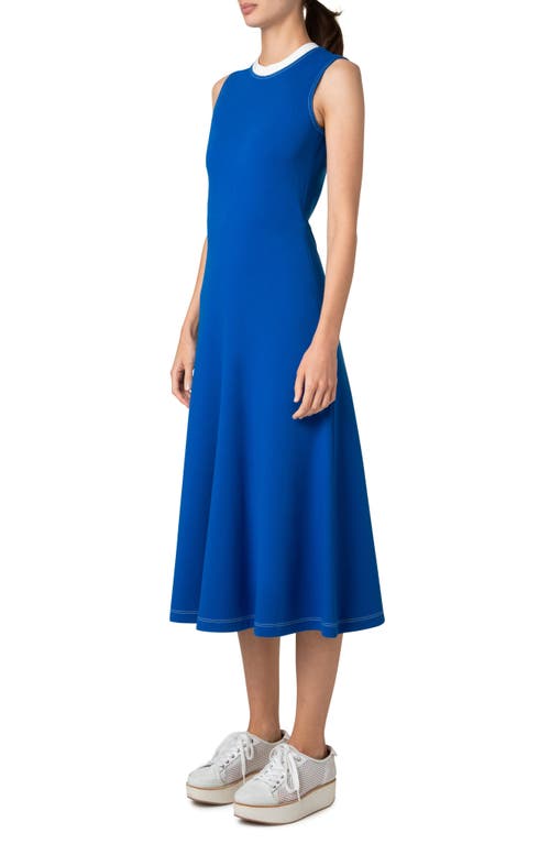 Akris Punto Contrast-neck Sleeveless Signature Jersey Midi Dress In Royal-cream