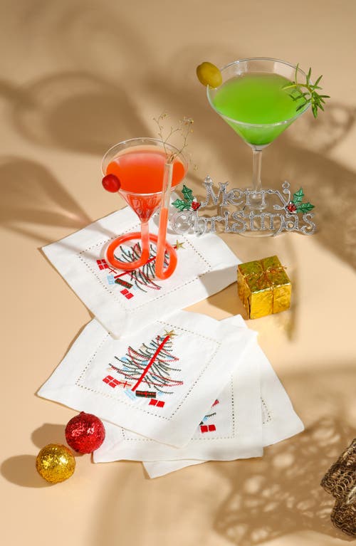 Tiramisu Embroidered Set Of 4 Holiday Cocktail Napkins In White
