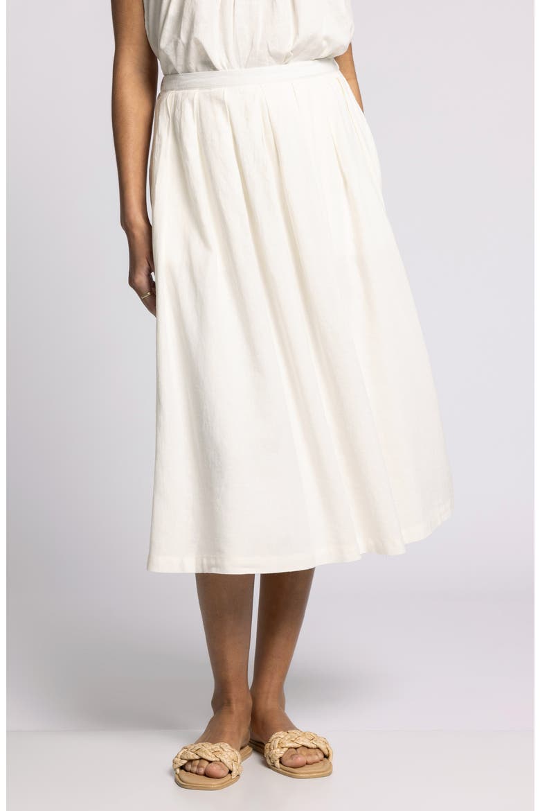 Lydia Pleated Linen Blend Midi Skirt, Main, color, WHITE