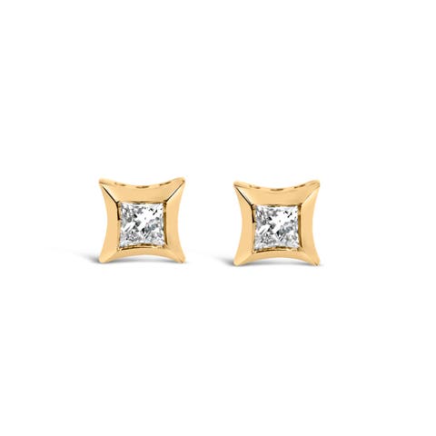 10K Gold 1/5 Cttw Invisible Set Princess-Cut Diamond Stud Earrings