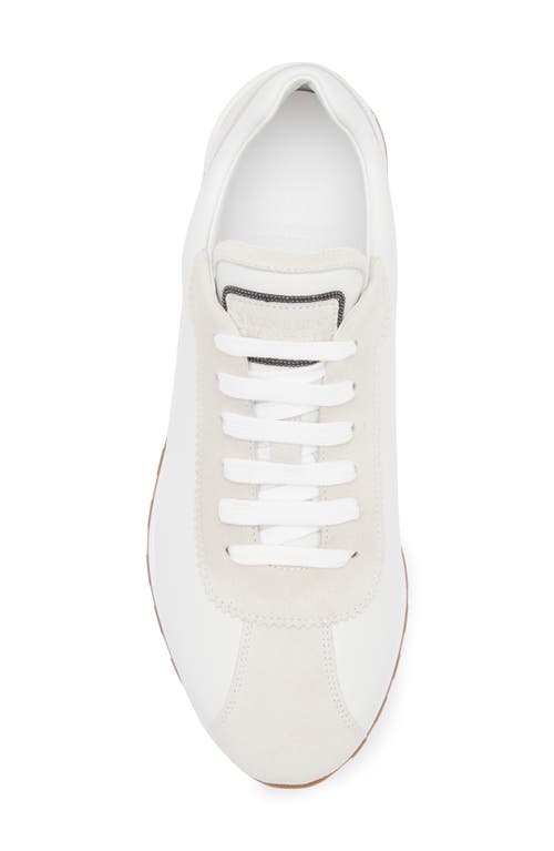 Brunello Cucinelli Embellished Suede-trimmed Stretch-knit Sneakers In C159 Bianco