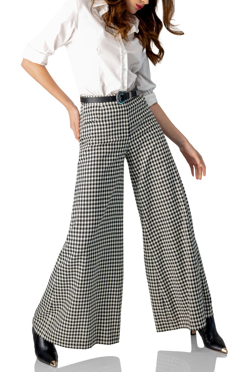 IVONNE Wide-Leg Houndstooth Pants, Alternate, color, Black