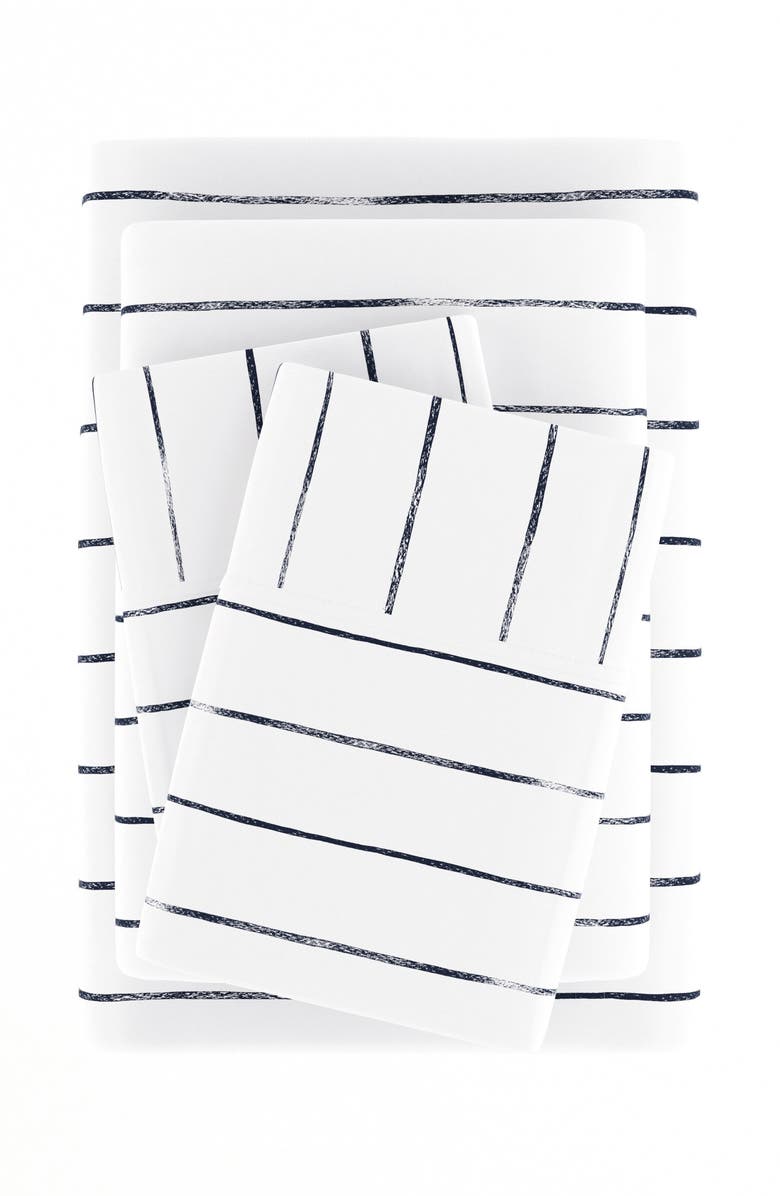 HOMESPUN HOME SPUN Premium Ultra Soft Distressed Field Stripe Pattern 4-Piece Bed Sheets Set, Alternate, color, Navy