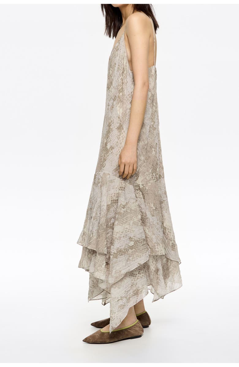 Bimba y Lola Snake Asymmetric Pleated Dress, Alternate, color, Snake Taupe