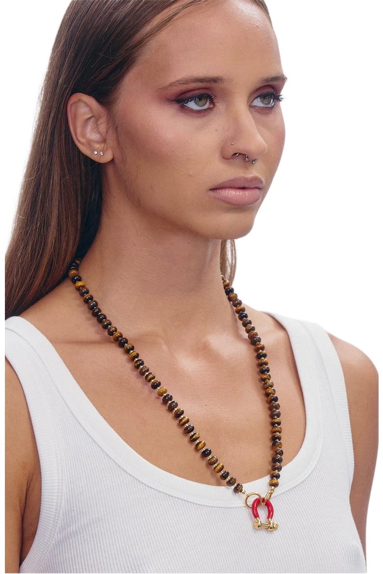 Garth Tiger Eye Gold Plated Necklace, Alternate, color, Brown