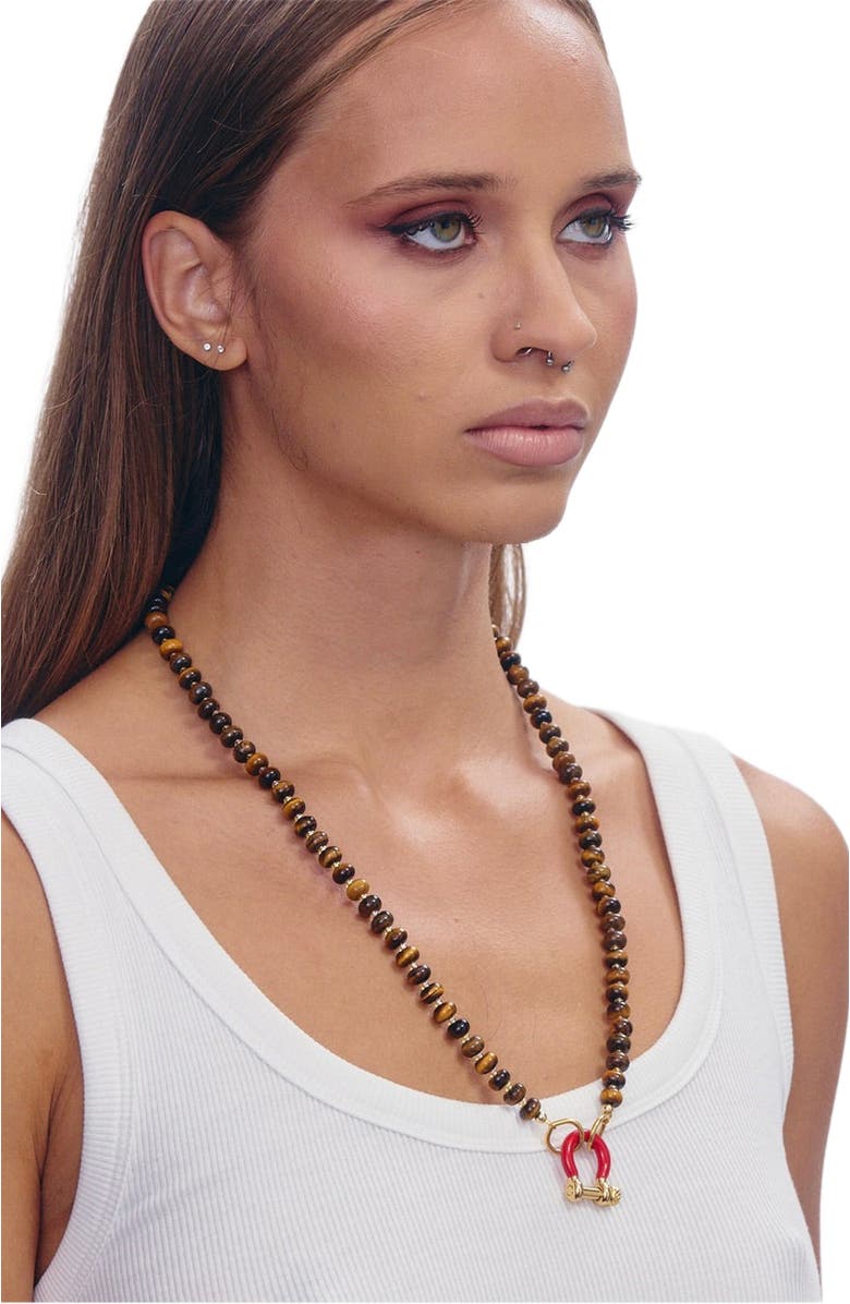 SHOP SPICY DAN Garth Tiger Eye Gold Plated Necklace, Alternate, color, Brown