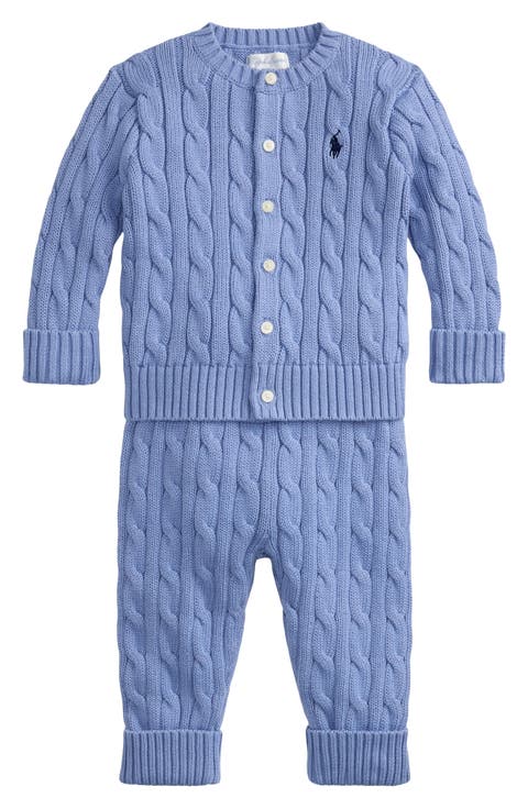 Cable Knit Cotton Cardigan & Pants Set
