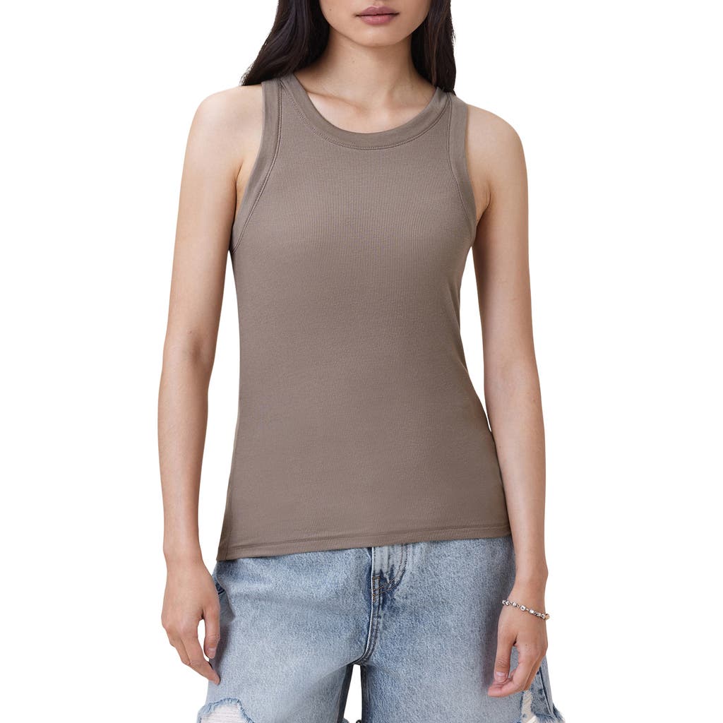 Allsaints Womens Rina Round-neck Sleeveless Stretch-woven Tank Pine Bark Brow