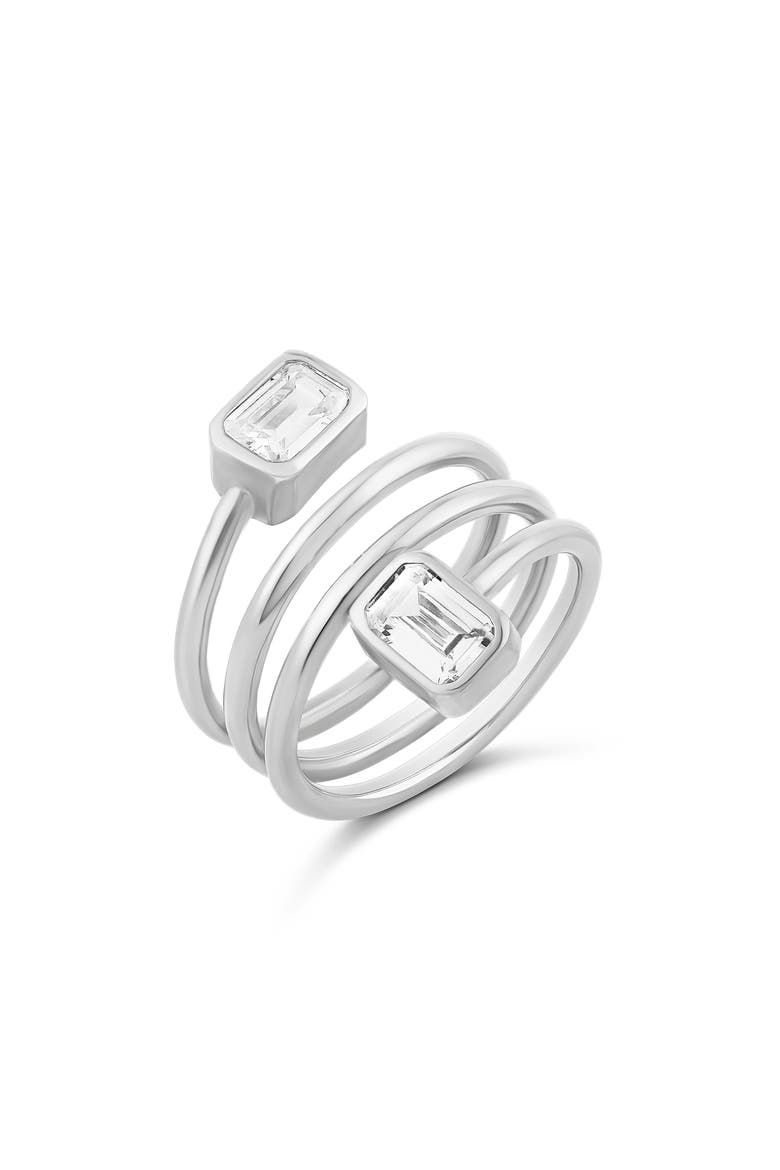 Emerald Cut Spiral Statement Ring, Main, color, SILVER/ WHITE