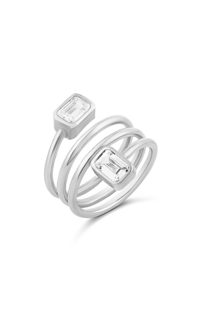 SHYMI Emerald Cut Spiral Statement Ring, Main, color, Silver/ White