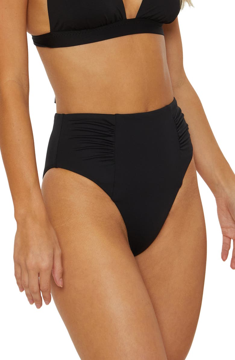 Soluna Ruched High Waist Bikini Bottoms, Alternate, color, 