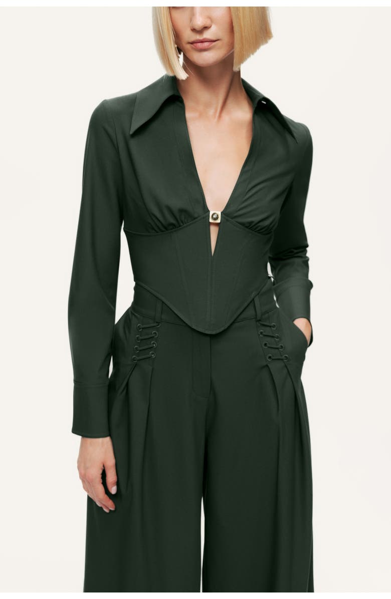 Nocturne Sculpted Deep-V Corset Blouse, Alternate, color, Dark Green