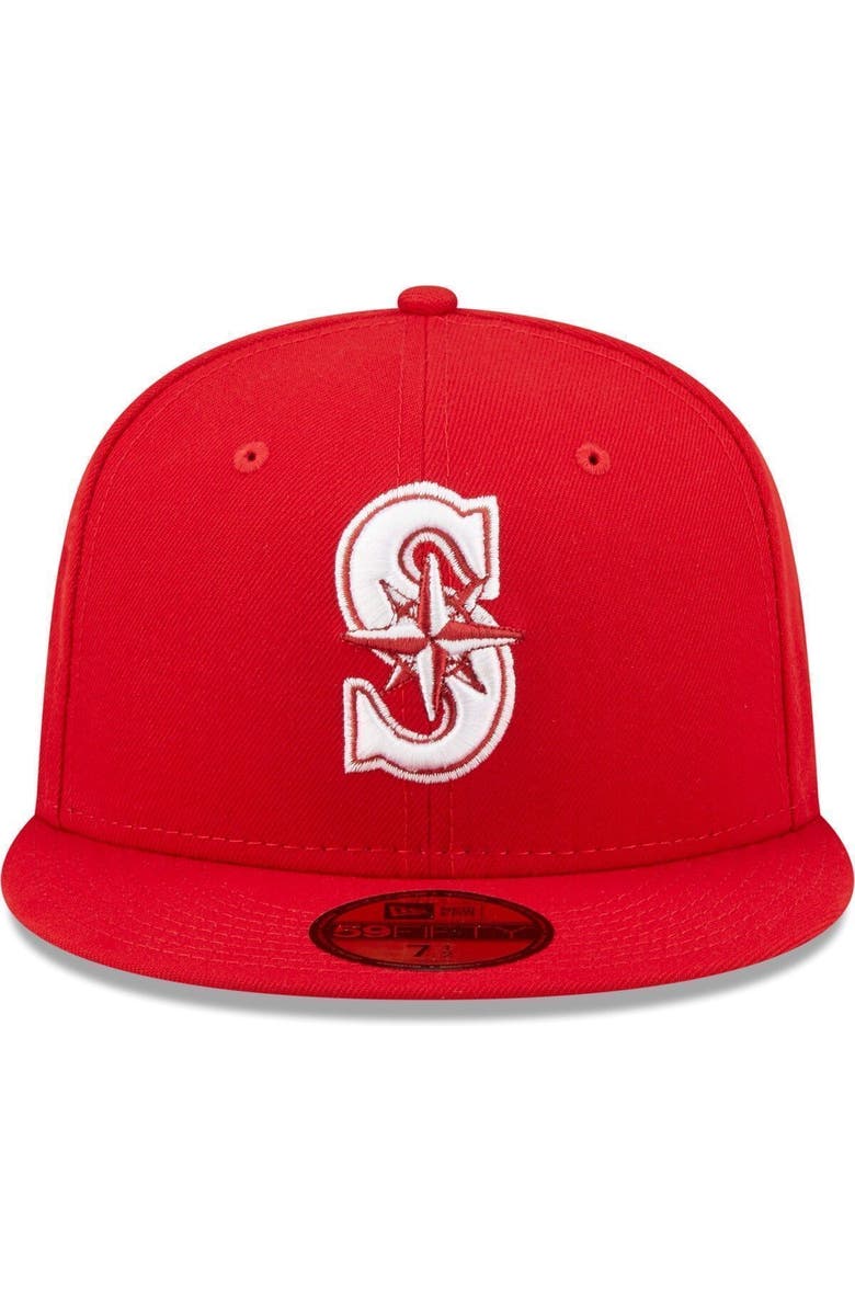 New Era Men's New Era Red Seattle Mariners White Logo 59FIFTY Fitted Hat, Alternate, color, 