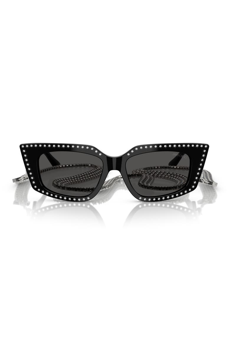 52mm Cat Eye Sunglasses with Embellished Chain, Main, color, BLACK