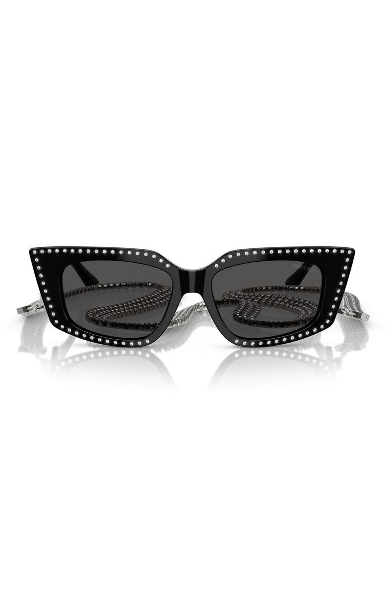 Jimmy Choo 52mm Cat Eye Sunglasses with Embellished Chain, Main, color, Black