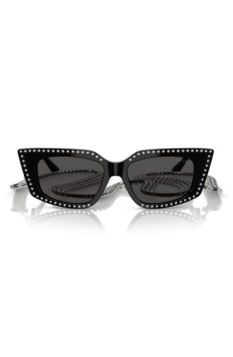 52mm Cat Eye Sunglasses with Embellished Chain