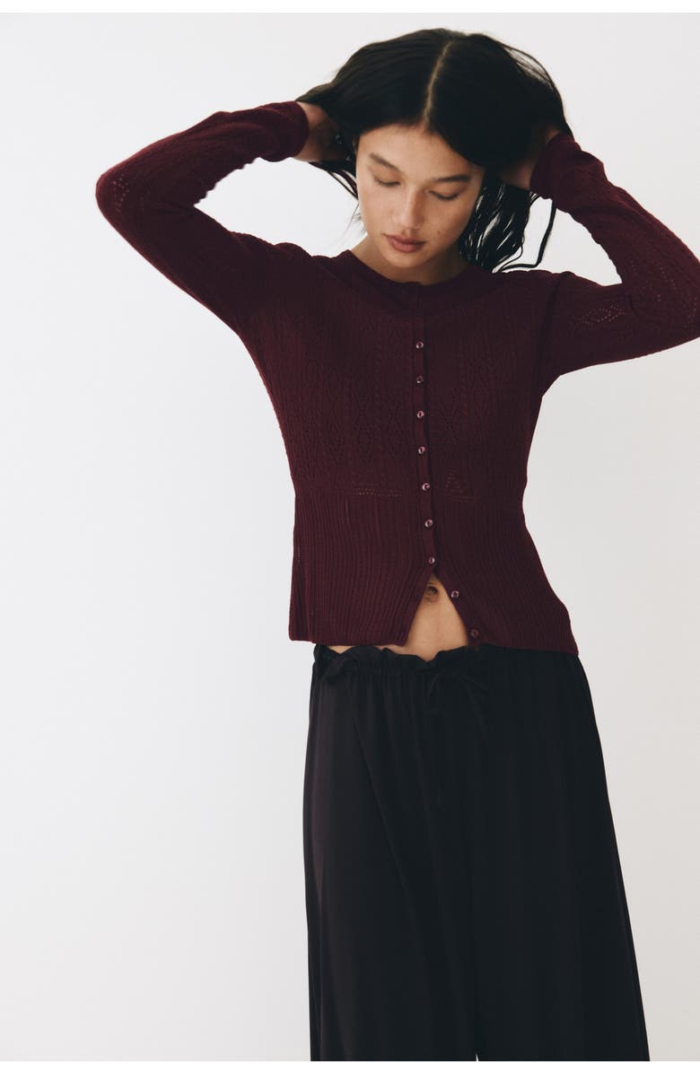 H&M Pointelle-knit cardigan, Alternate, color, Burgundy
