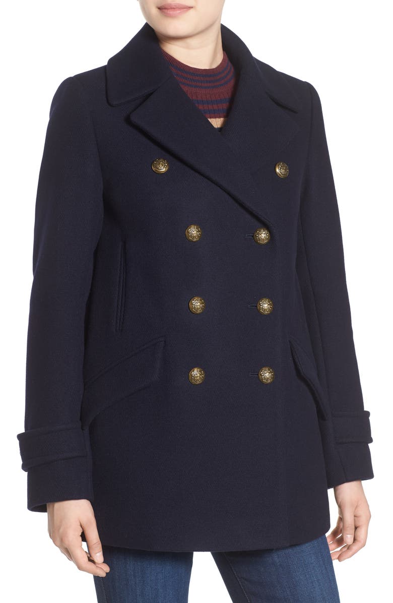 French Connection Wool Blend Peacoat, Alternate, color, 