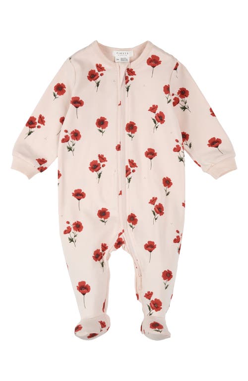 Firsts By Petit Lem Poppy Print Footed Stretch Cotton One-piece Pajamas In Pink