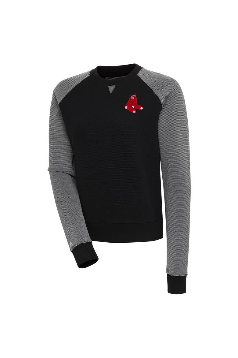 Women's Antigua  Black/White Boston Red Sox Flier Bunker Tri-Blend Pullover Sweatshirt, Main, color, Black