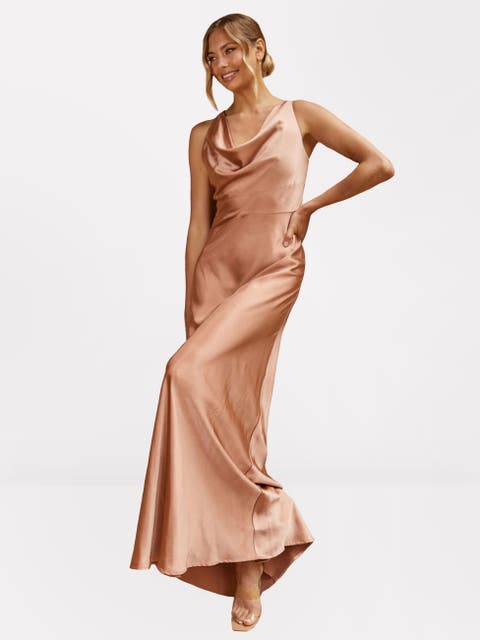 Cowl Front Satin Bridesmaid Dress