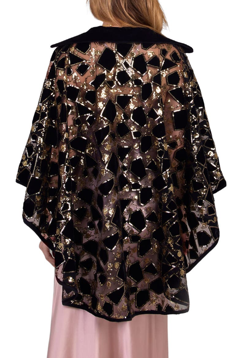 Sequin Velvet Cape, Alternate, color, BLACK