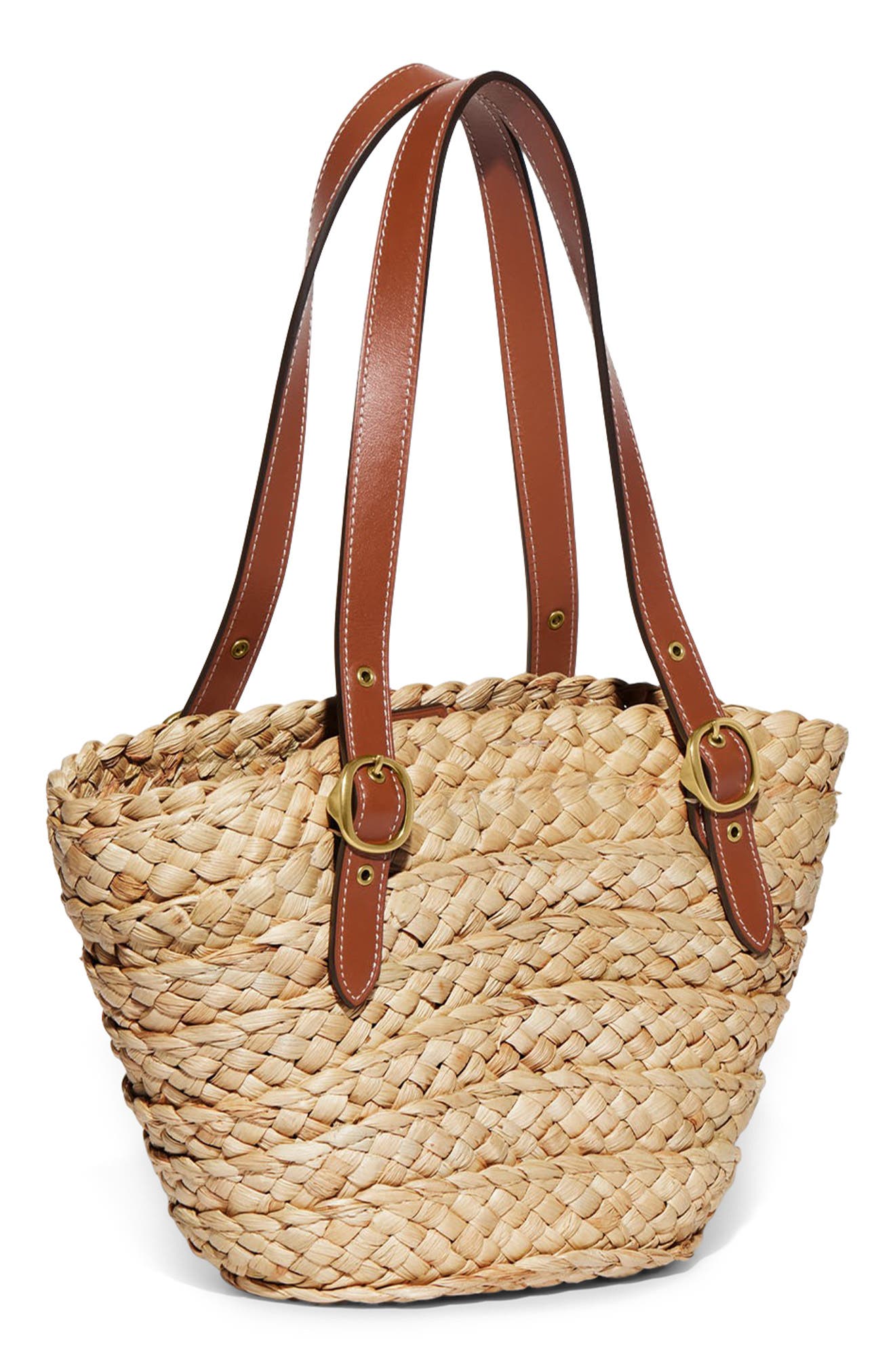 Structured Straw & Leather Tote, Alternate, color, B4/ NATURAL/ BURNISHED AMBER