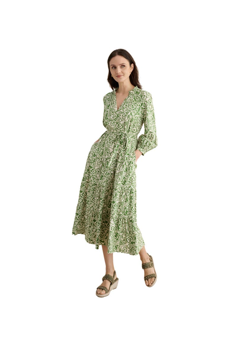 Amaris Printed Shirred Waist Dress, Main, color, Green Cream