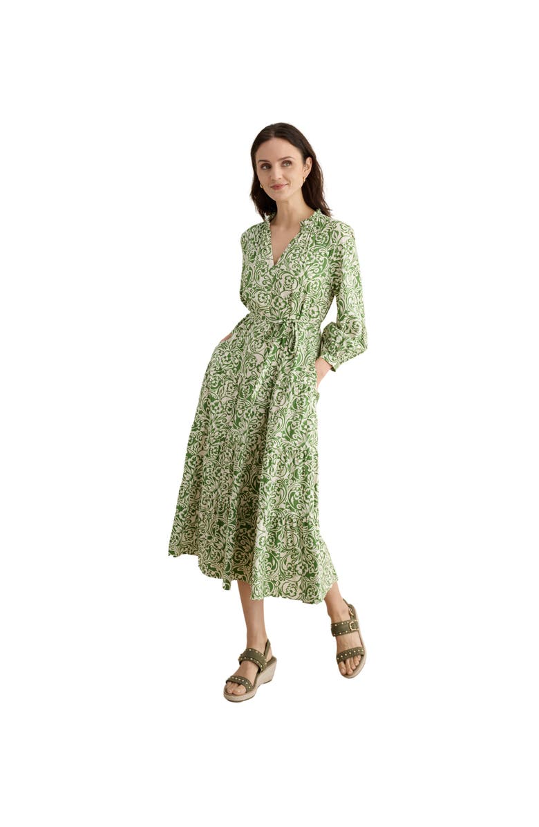 HOBBS LONDON Amaris Printed Shirred Waist Dress, Main, color, Green Cream