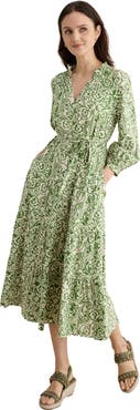 HOBBS LONDON Amaris Printed Shirred Waist Dress