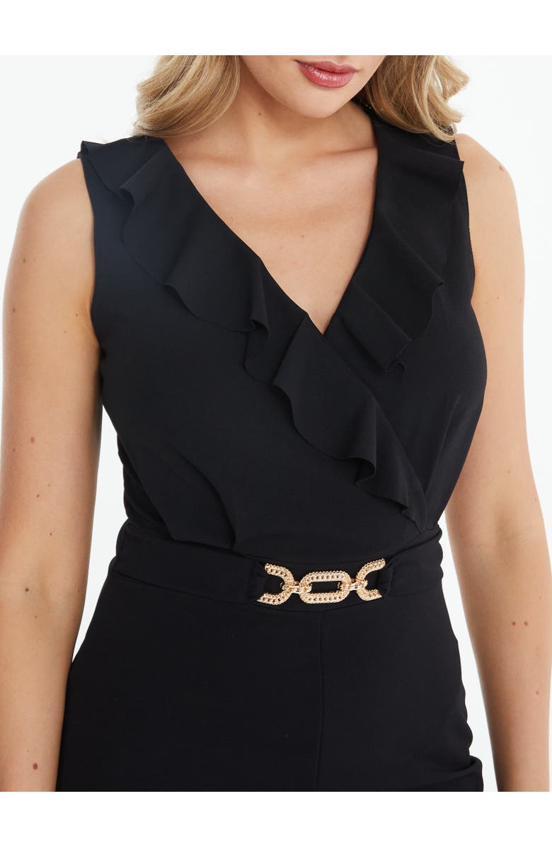 QUIZ Buckle Frill Detail Palazzo Jumpsuit, Alternate, color, Black