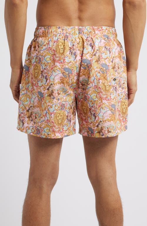 Boardies Leo Lion Print Premium Mid Length Swim Trunks In Pink