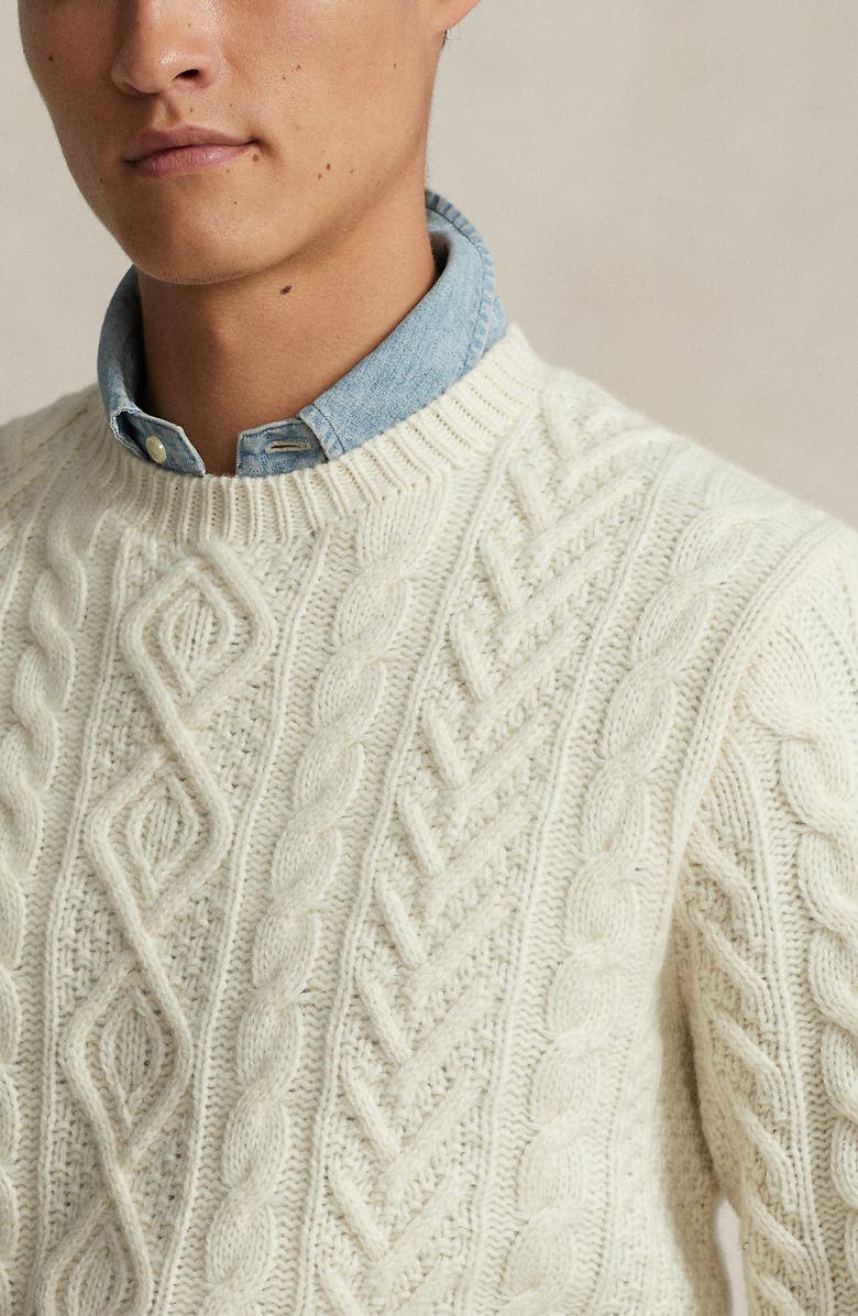 Polo Ralph Lauren Cable Knit Wool & Cashmere Crewneck Sweater, Alternate, color,