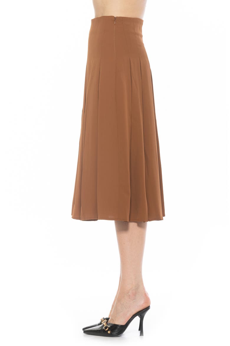 Shilo Pleated Midi Skirt, Alternate, color, BROWN
