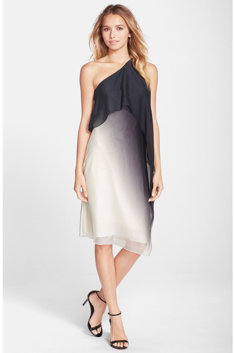 One-Shoulder Dress with Drape Detail, Main, color, BLACK BONE