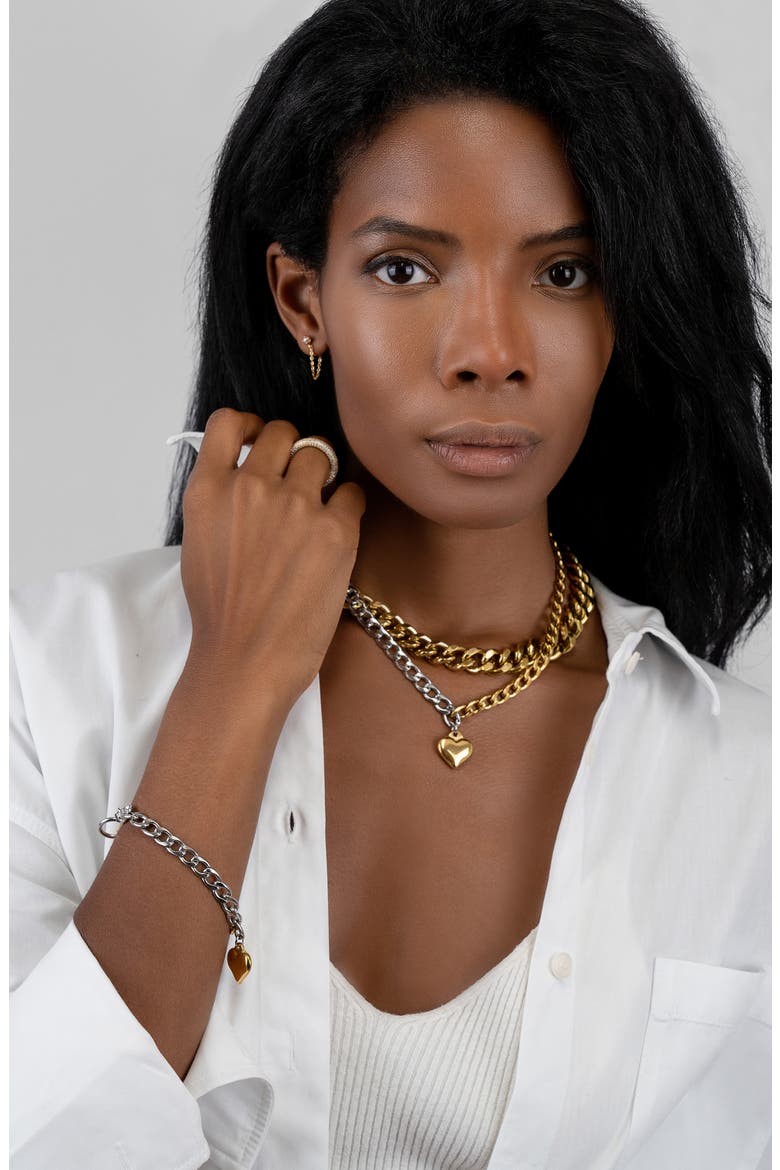 Half & Half Heart Chain Toggle Necklace, Alternate, color, MULTI