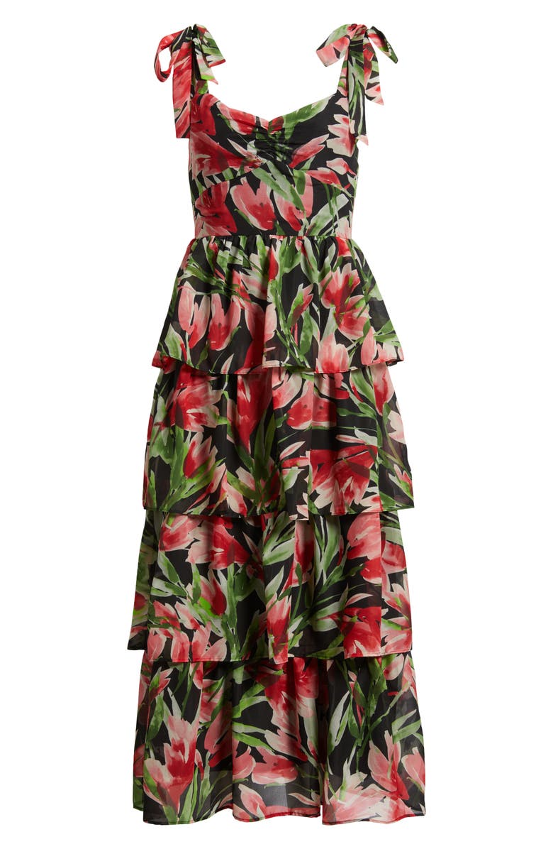 Julia Jordan Floral Tie Strap Tiered Midi Dress, Alternate, color, 