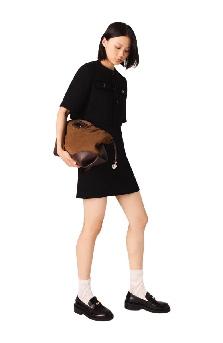 maje 2-in-1 shiny tweed dress, Alternate, color, Black