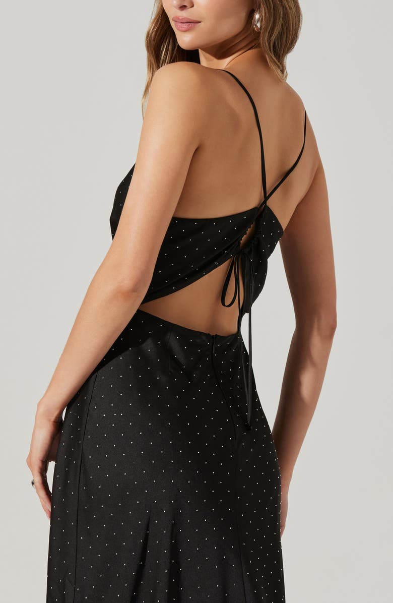 ASTR the Label Bonney Rhinestone Embelished Satin Maxi Dress, Alternate, color, Black