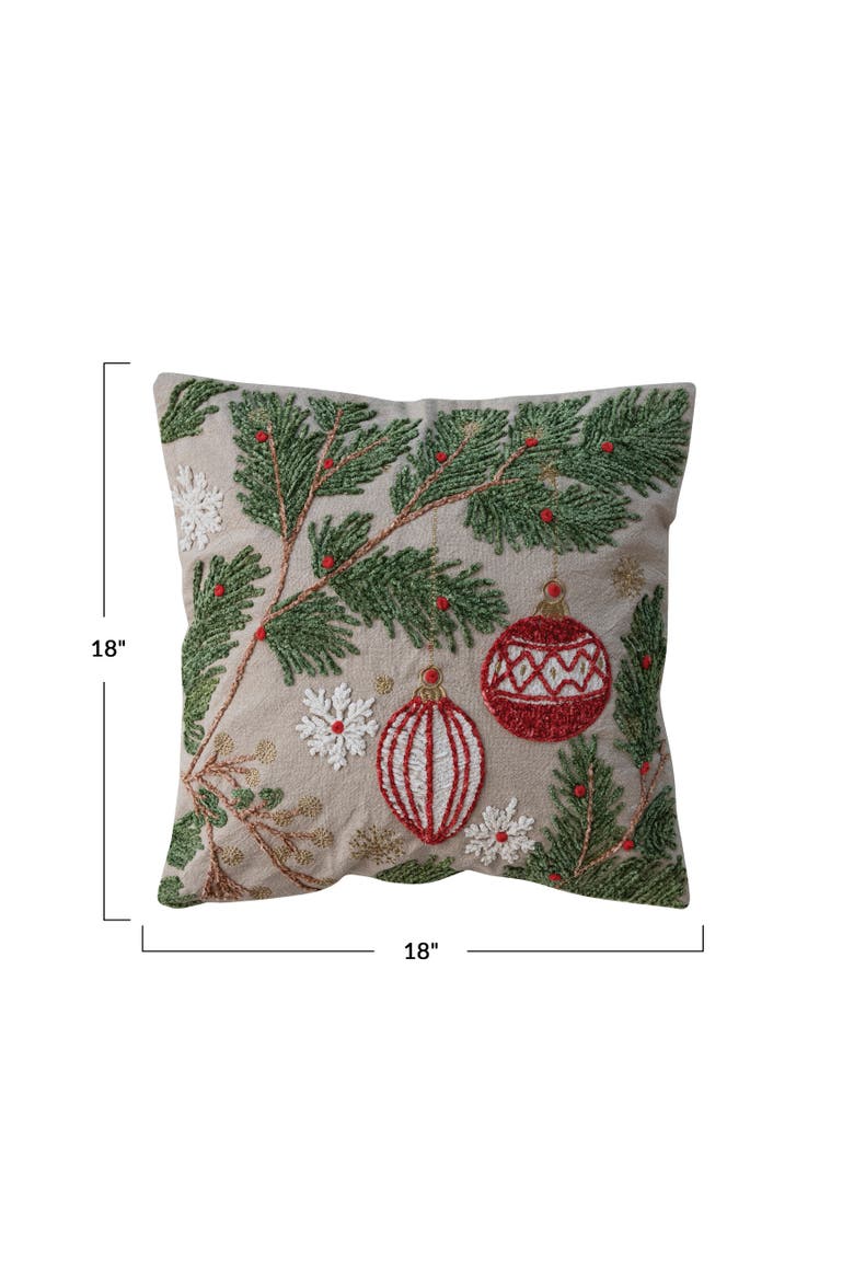 Embroidered Cotton Holiday Pillow with Whimsical Motifs, Alternate, color, Multicolor