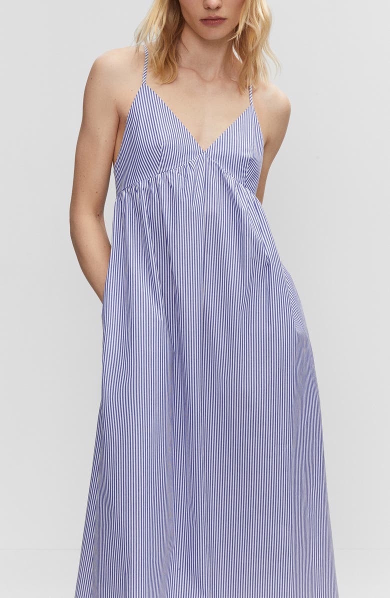 MANGO Stripe Cotton Midi Sundress, Alternate, color, Navy