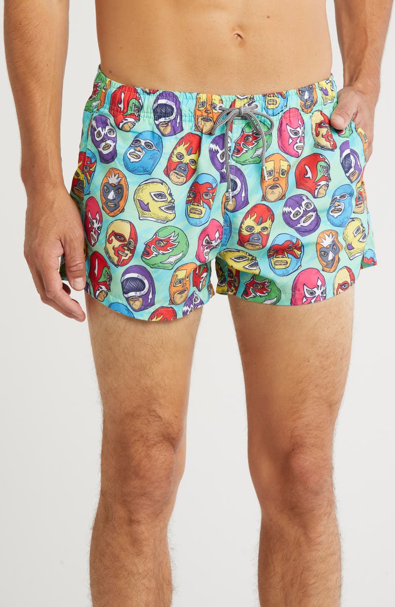 Boardies Lucha Libre Shortie Swim Trunks, Main, color, 