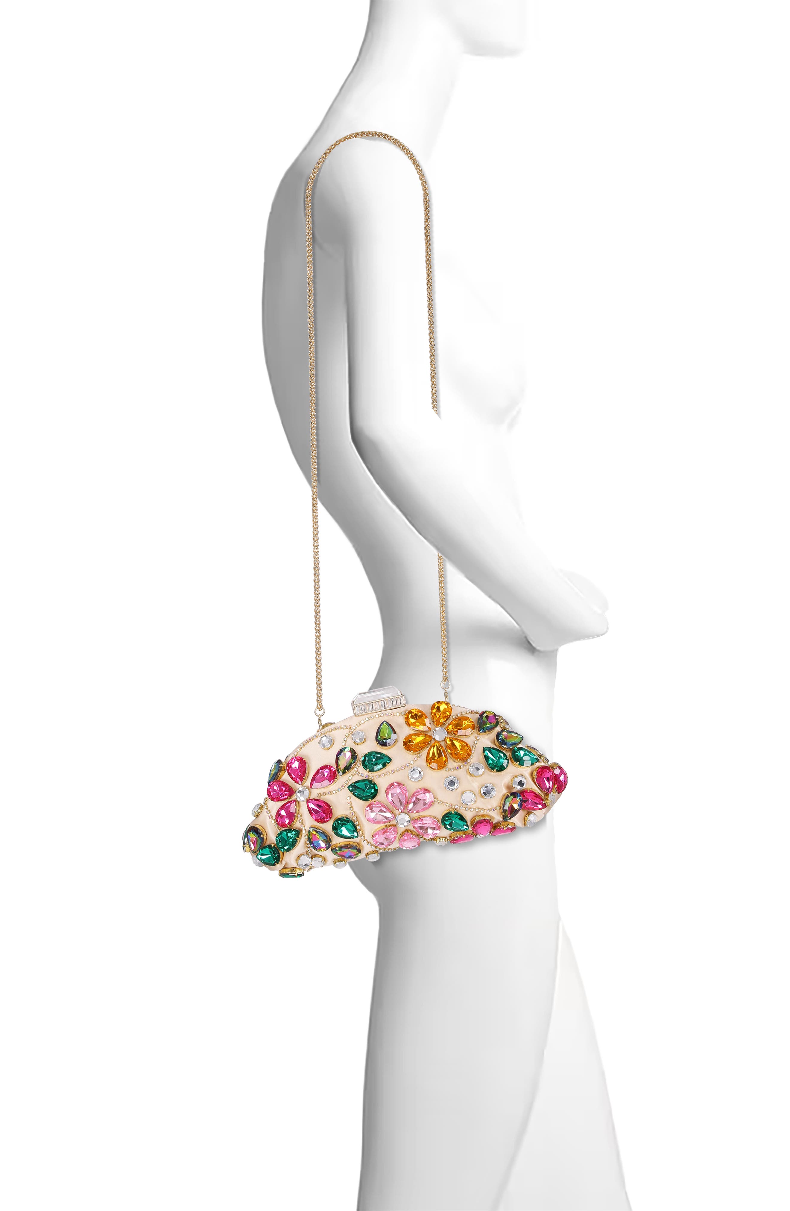 BADGLEY MISCHKA Jem Crystal Floral Clutch, Alternate, color, Nude Multi