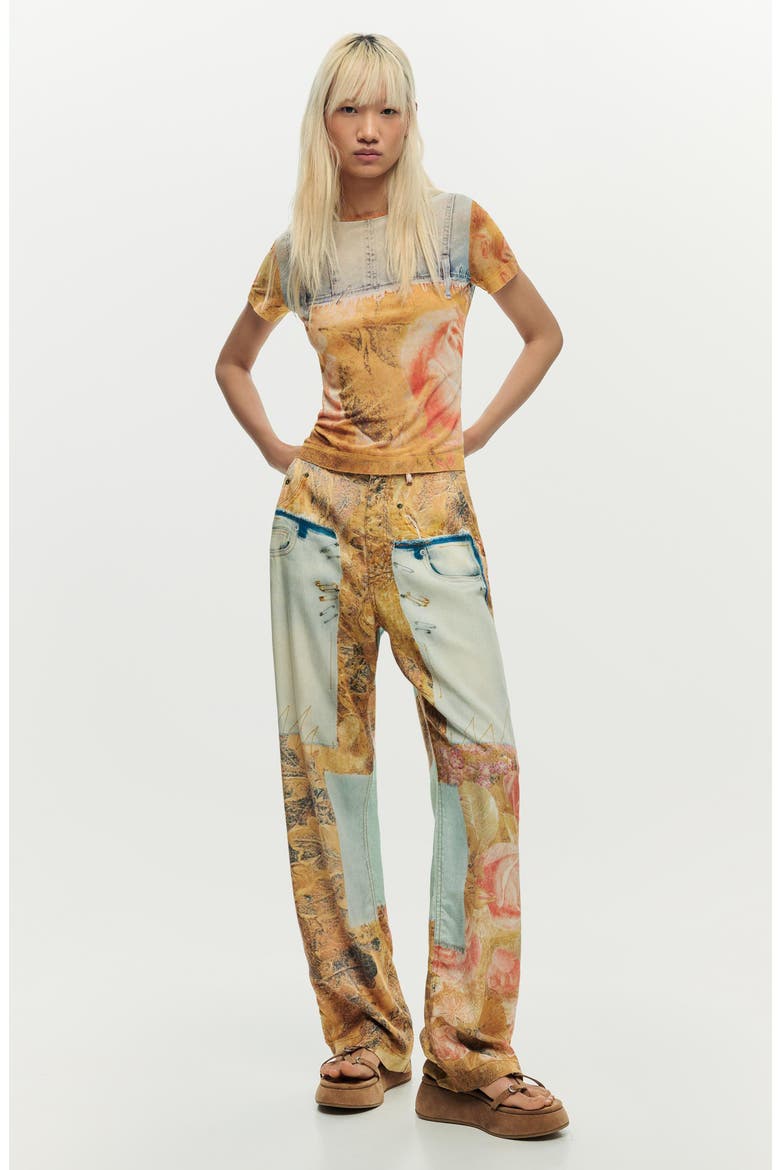 Patchwork Pattern T-Shirt, Alternate, color, MEDIUM BEIGE