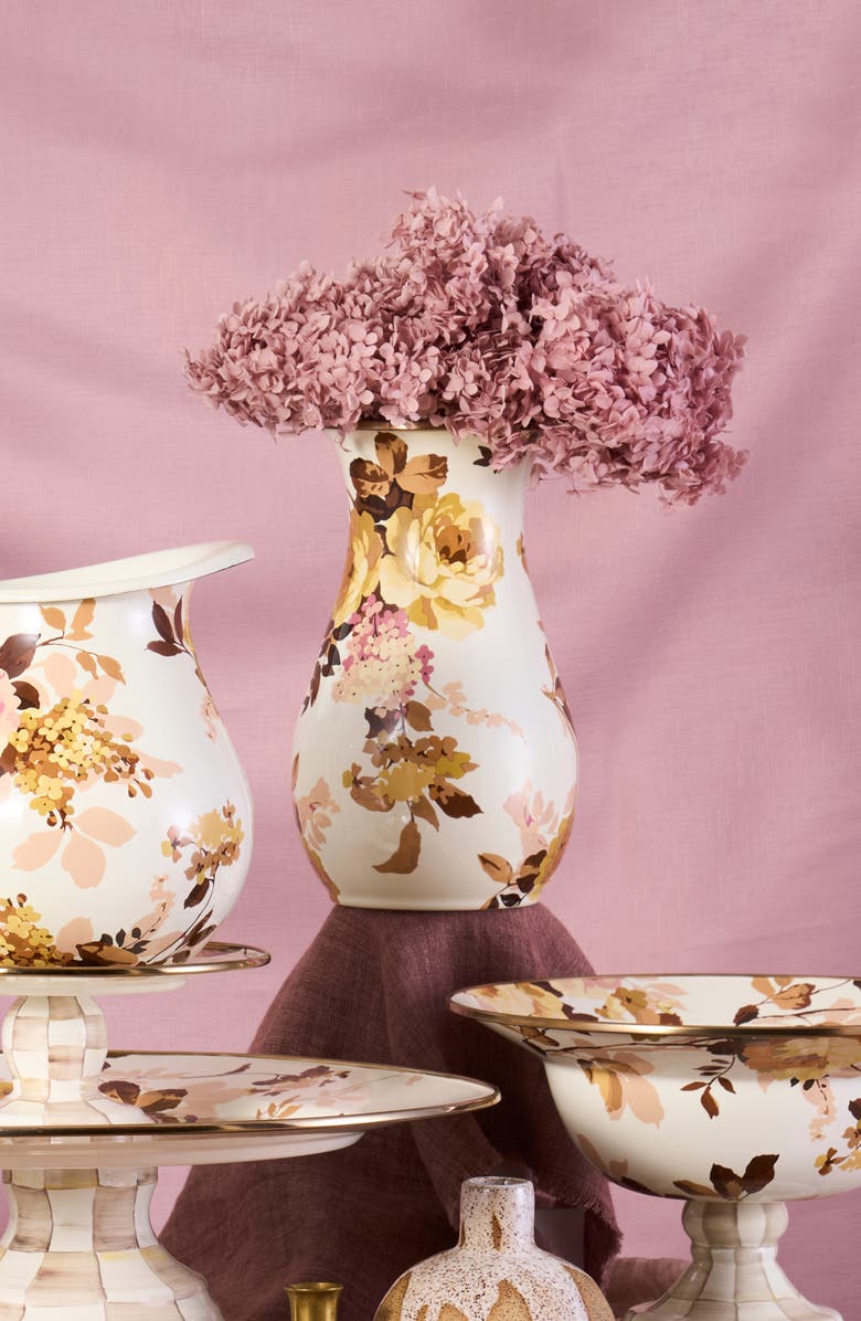 MACKENZIE CHILDS Wild Rose Tall Vase, Alternate, color, White