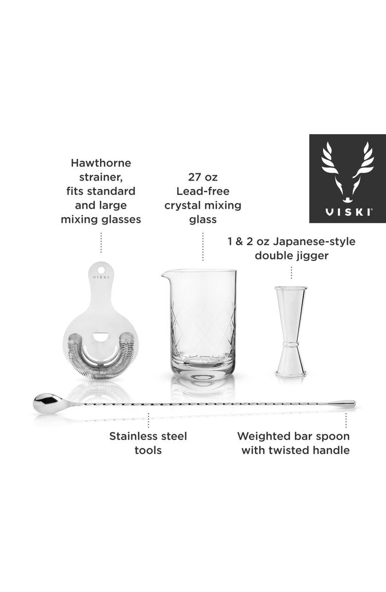 Viski Harrison 4-Piece Barware Set in Stainless Steel Set of 4, Alternate, color, Silver