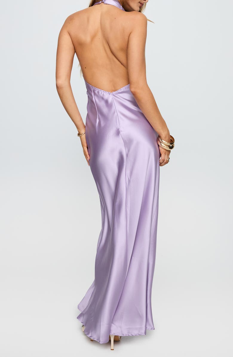 Princess Polly Big Screen Halter Neck Satin Gown, Alternate, color, Lilac