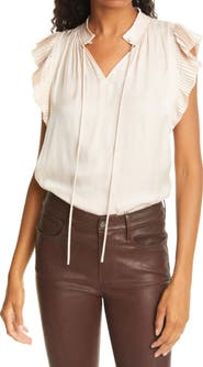 FRAME Pleat Keyhole Blouse
